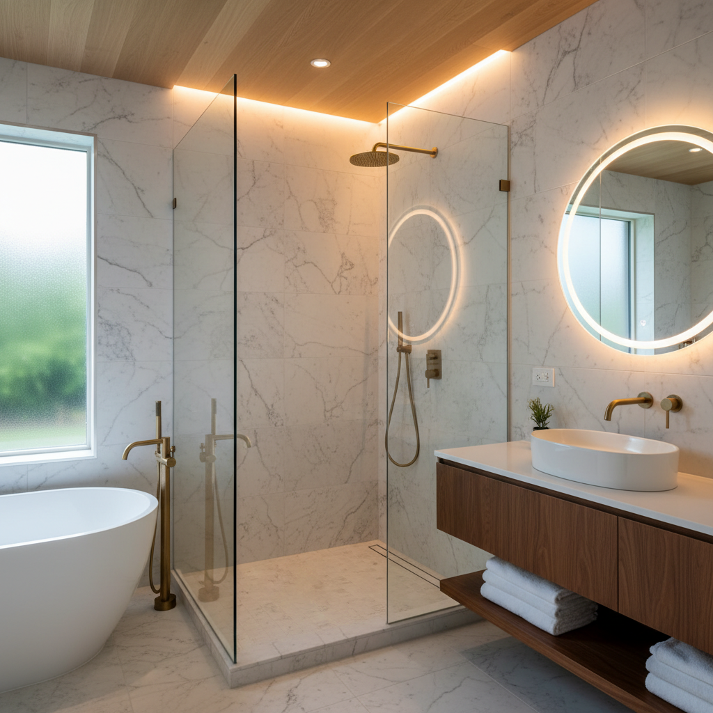 Luxury bathroom renovation Katy TX - Tile work and fixtures by Tell Projects